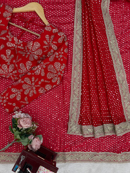 Exquisite Faux Blooming Georgette Saree with Intricate Coding Work