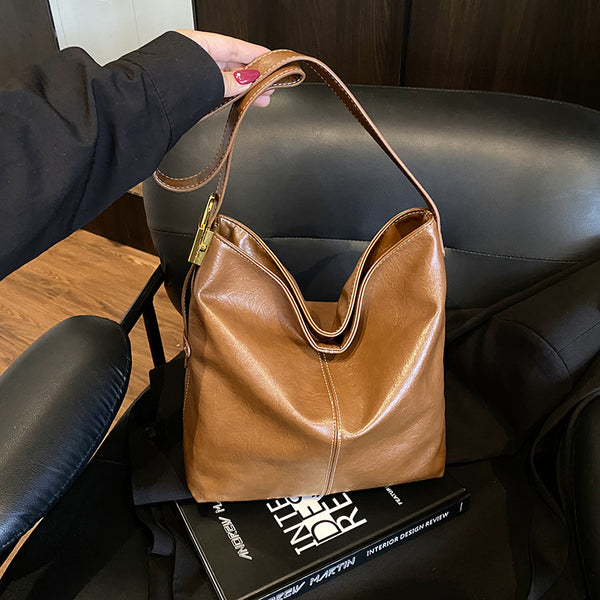 Large-capacity Textured Soft Leather Bag In A Korean-style Single-shoulder Design