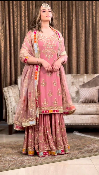 Marvelous Pink Sharara plazzo Salwar suit Set