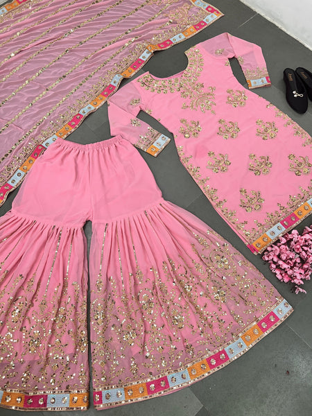 Marvelous Pink Sharara plazzo Salwar suit Set