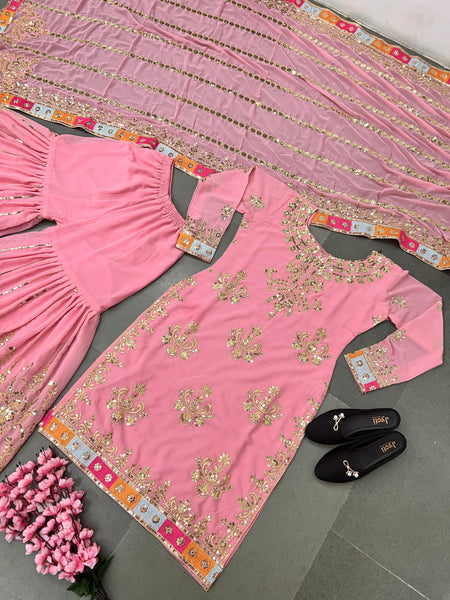 Marvelous Pink Sharara plazzo Salwar suit Set