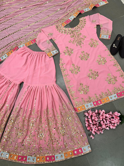 Marvelous Pink Sharara plazzo Salwar suit Set