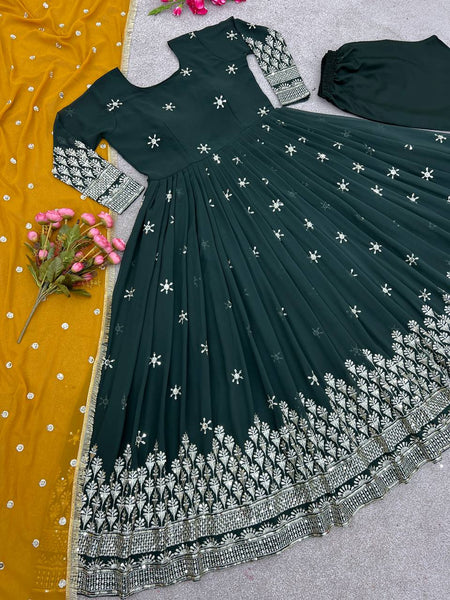 Latest Party Wear Look  Anarkali Suit With Embroidery Sequence Work With Bottom and Dupatta