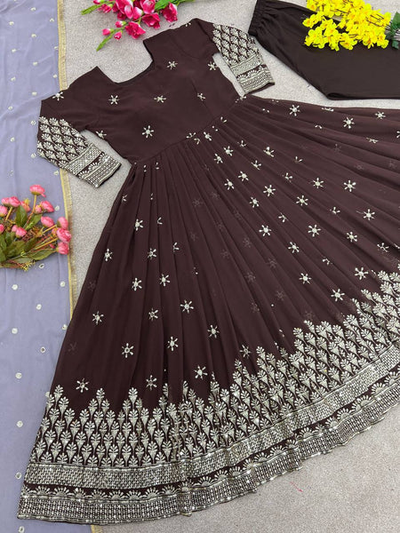 Latest Party Wear Look  Anarkali Suit With Embroidery Sequence Work With Bottom and Dupatta