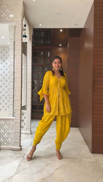 Yellow Women Dhoti Kurta Dupatta Set For Women