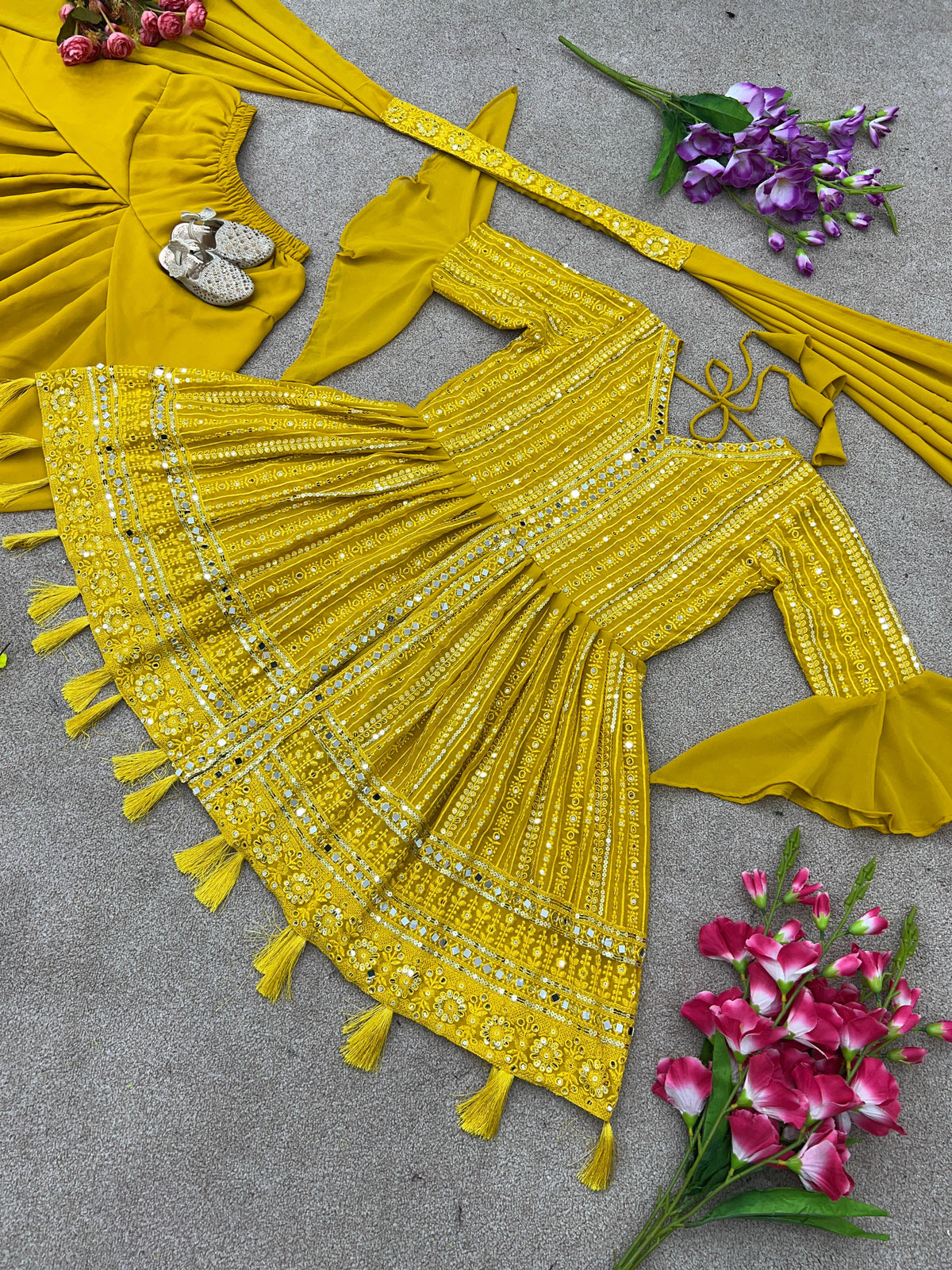 Yellow Women Dhoti Kurta Dupatta Set For Women
