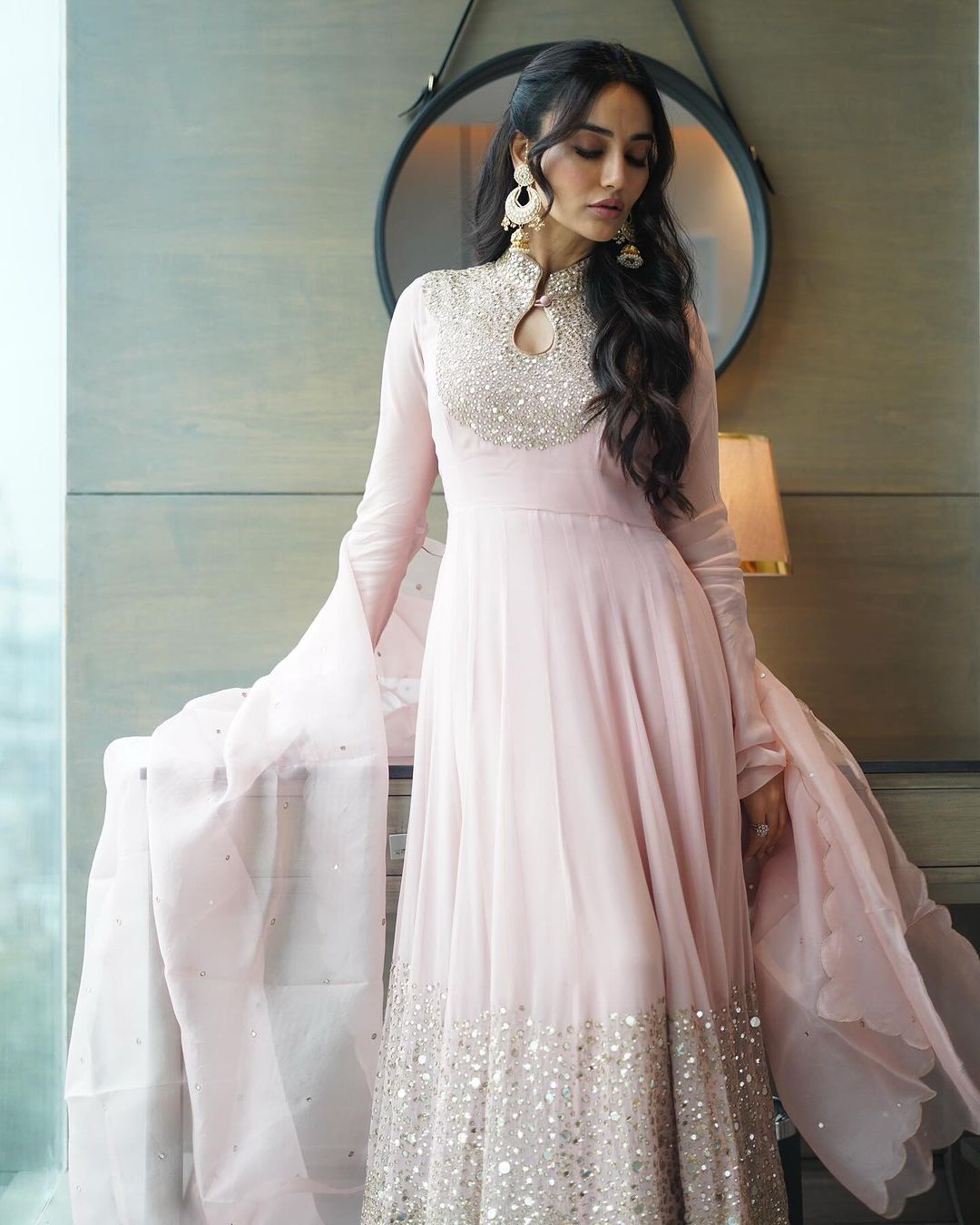 Light Pink Georgette Gown For Women with Embroidery work