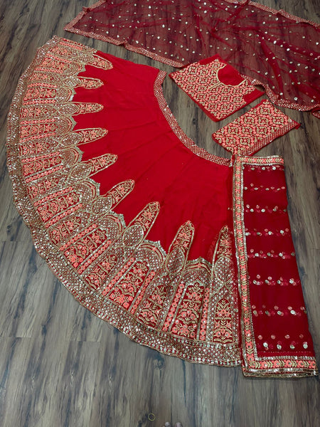 Red Wedding Lehenga Choli with Double Dupatta Set