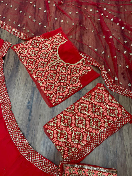 Red Wedding Lehenga Choli with Double Dupatta Set