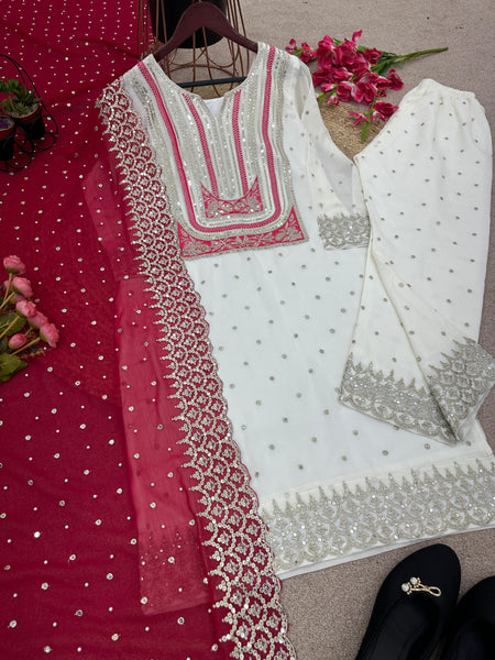 Cream Color Salwar Suit With Dupatta by Villefashion