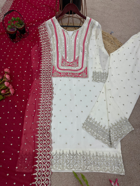 Cream Color Salwar Suit With Dupatta by Villefashion