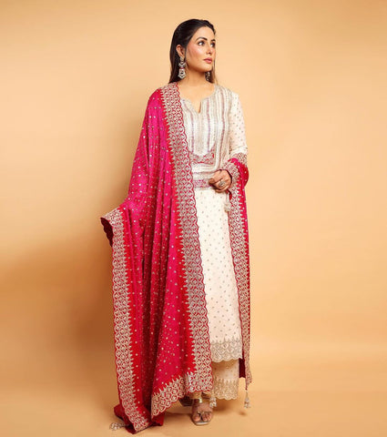 Cream Color Salwar Suit With Dupatta by Villefashion