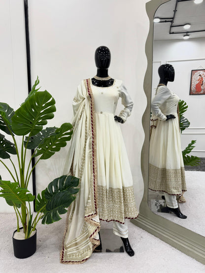 Elegant Chinon Silk Ethnic Set with Thread Sequence Embroidery