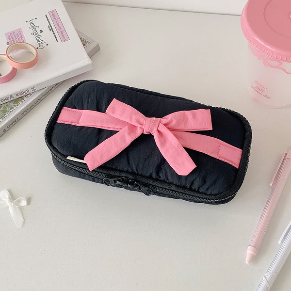 Ins Soft Fabric Pencil Case Student Minimalist Bow Buggy Bag