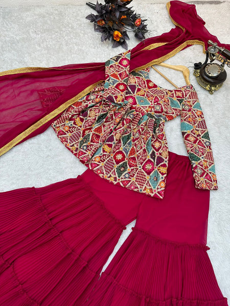 Rani color Sharara Plazzo suit Mother Daughter Combo