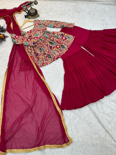 Rani color Sharara Plazzo suit Mother Daughter Combo
