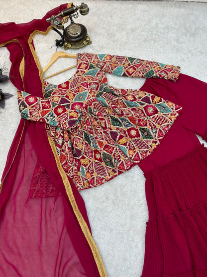 Rani color Sharara Plazzo suit Mother Daughter Combo