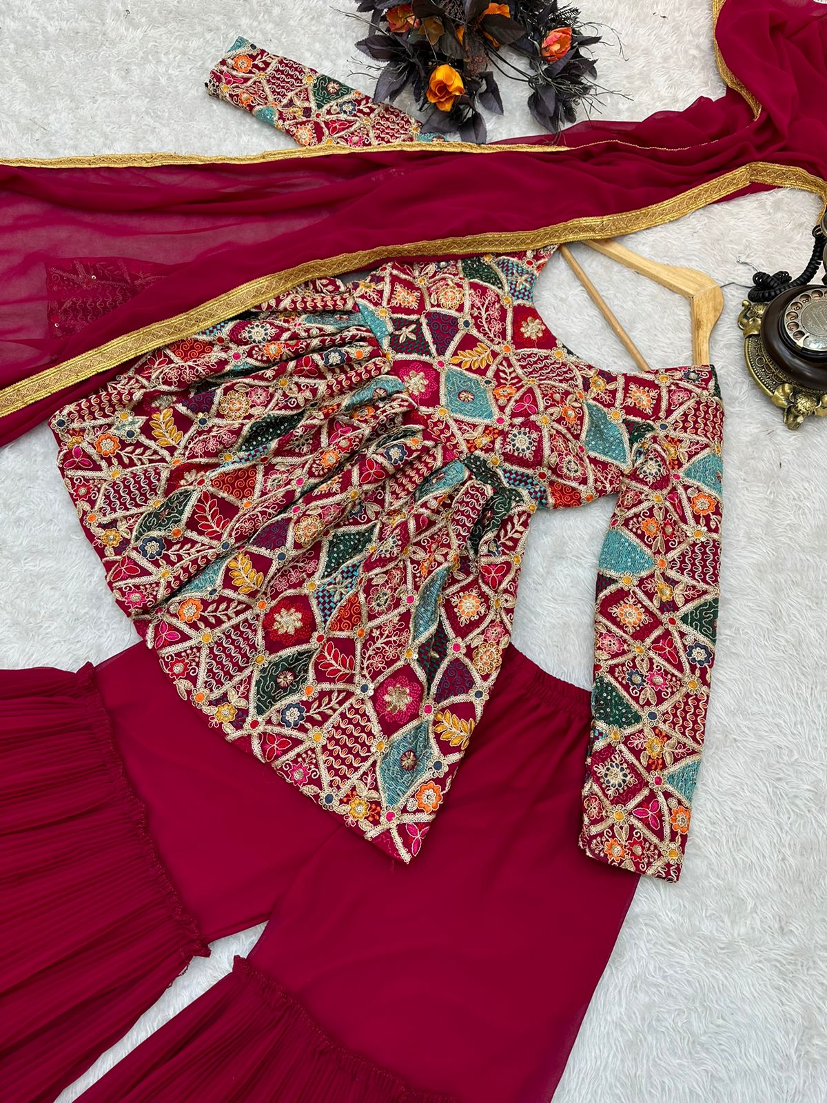 Rani color Sharara Plazzo suit Mother Daughter Combo