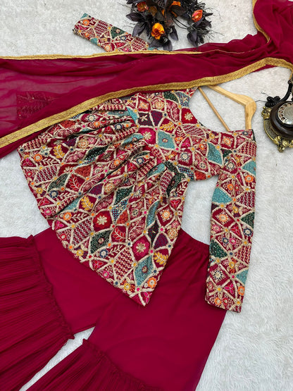 Rani color Sharara Plazzo suit Mother Daughter Combo