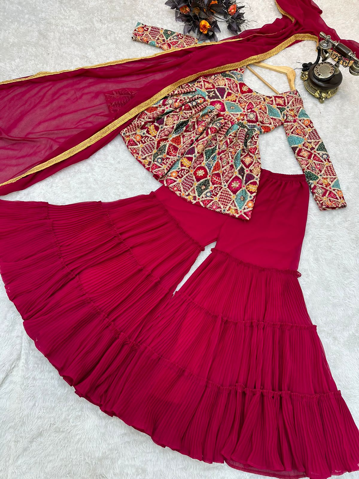 Rani color Sharara Plazzo suit Mother Daughter Combo