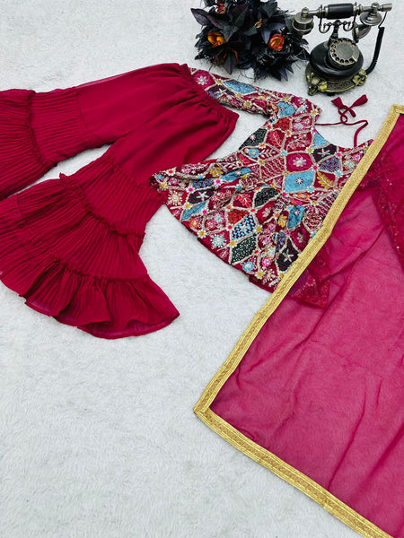 Rani color Sharara Plazzo suit Mother Daughter Combo