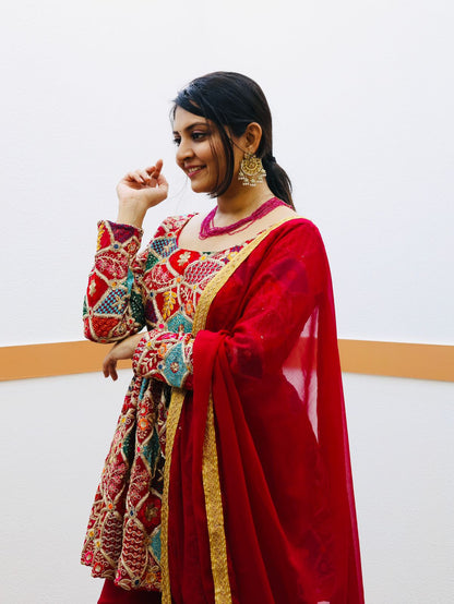 Rani color Sharara Plazzo suit Mother Daughter Combo