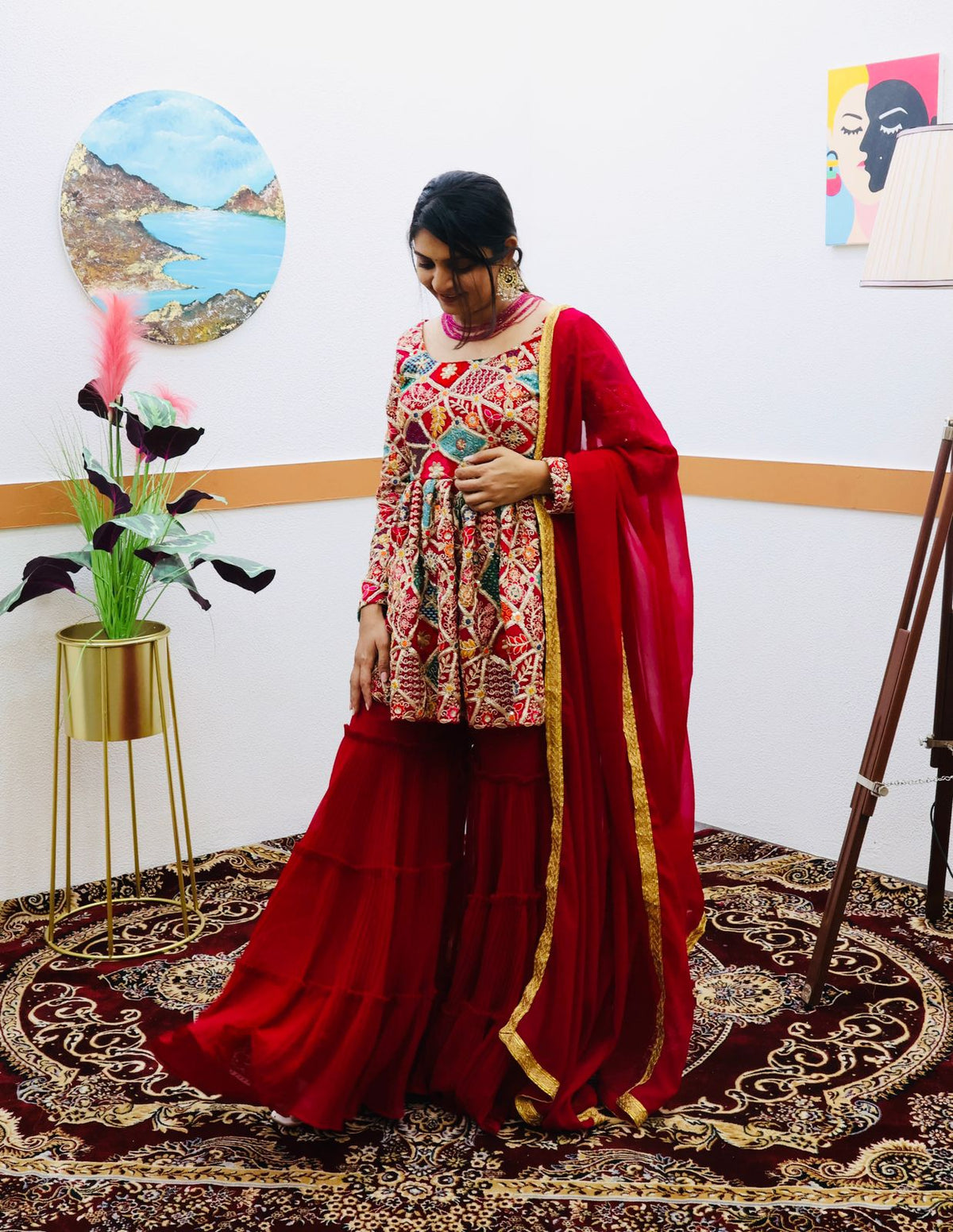 Rani color Sharara Plazzo suit Mother Daughter Combo