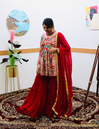 Rani color Sharara Plazzo suit Mother Daughter Combo
