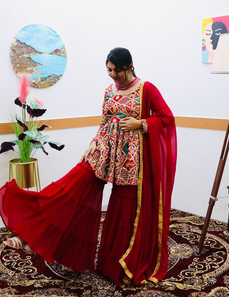 Rani color Sharara Plazzo suit Mother Daughter Combo