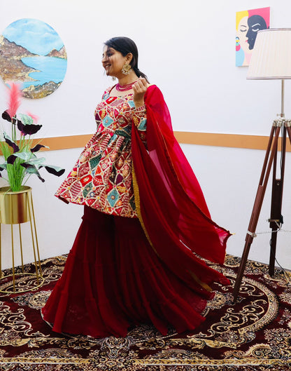 Rani color Sharara Plazzo suit Mother Daughter Combo