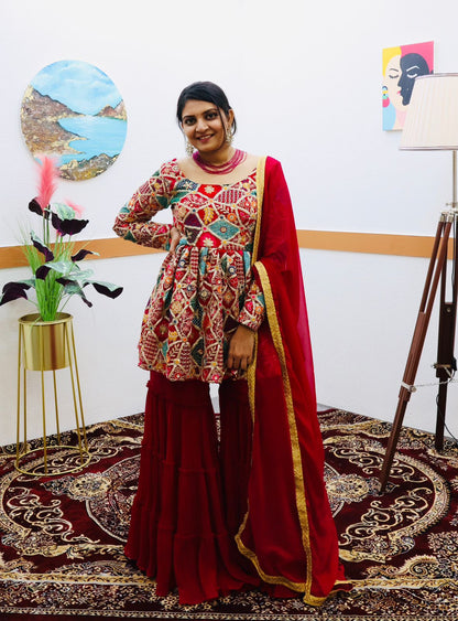 Rani color Sharara Plazzo suit Mother Daughter Combo