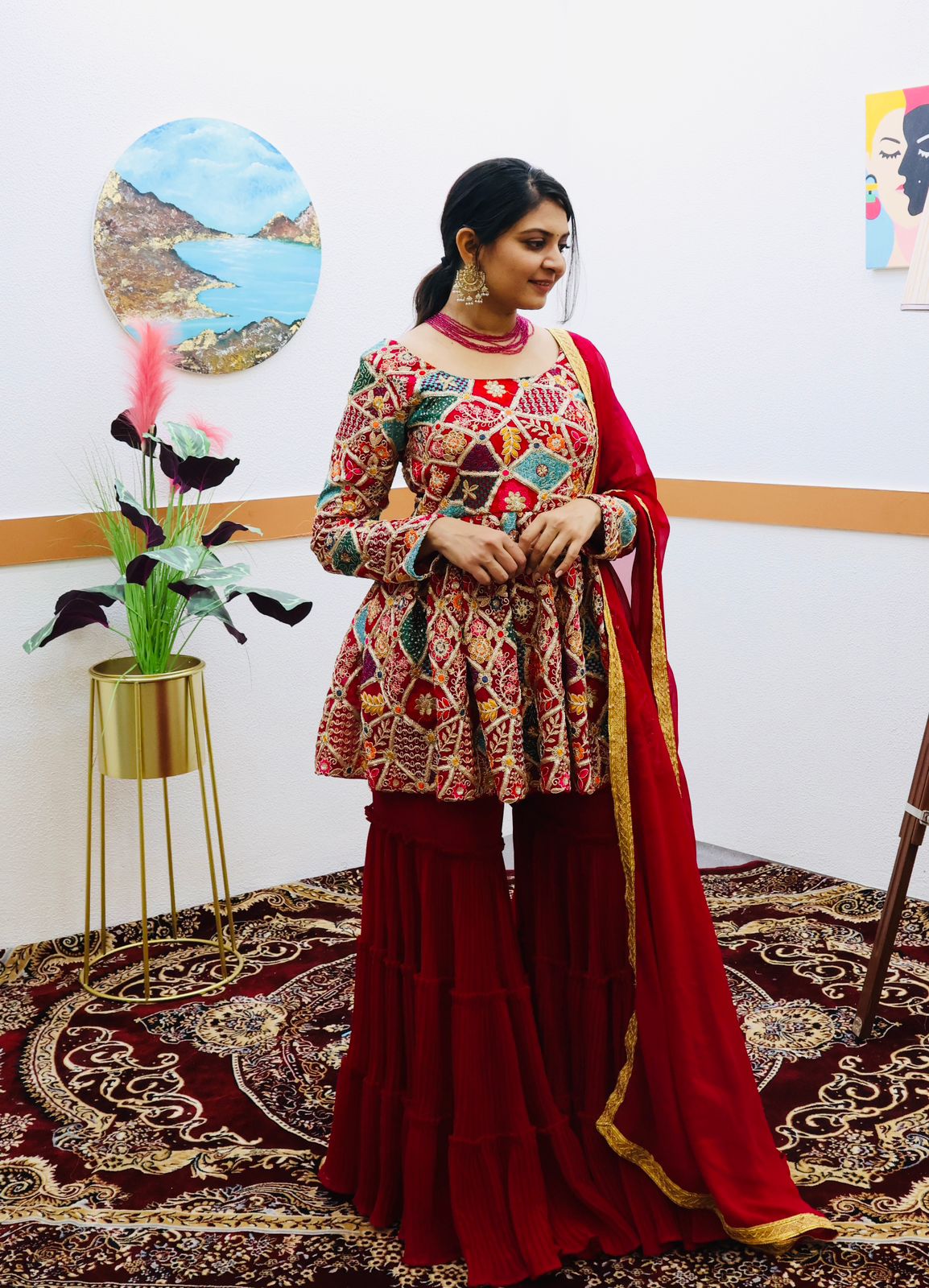 Rani color Sharara Plazzo suit Mother Daughter Combo
