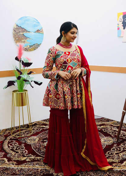 Rani color Sharara Plazzo suit Mother Daughter Combo