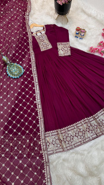 Extraordinary Maroon Gown With Dupatte Set For Women