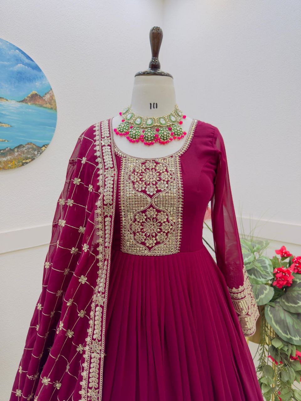 Extraordinary Maroon Gown With Dupatte Set For Women