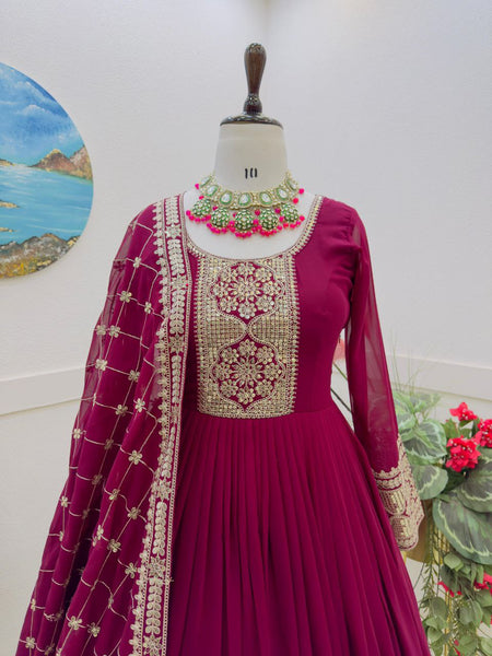 Extraordinary Maroon Gown With Dupatte Set For Women