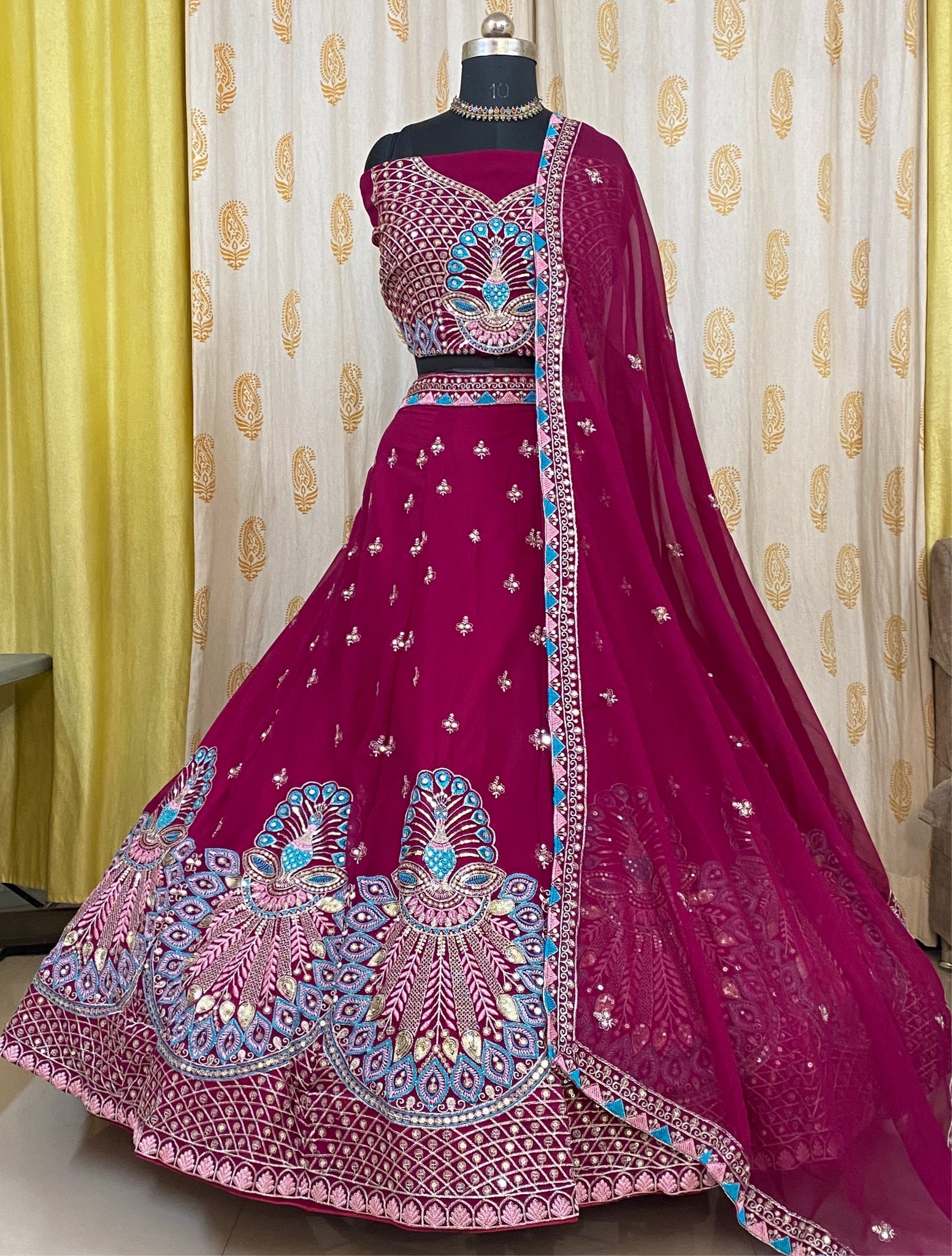 Wine Color Georgette Lehenga Choli