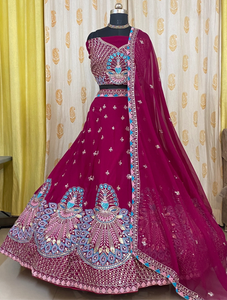 Wine Color Georgette Lehenga Choli