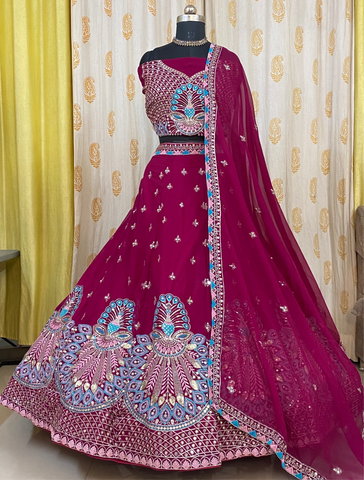 Wine Color Georgette Lehenga Choli