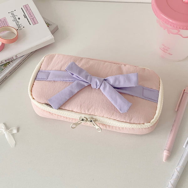 Ins Soft Fabric Pencil Case Student Minimalist Bow Buggy Bag