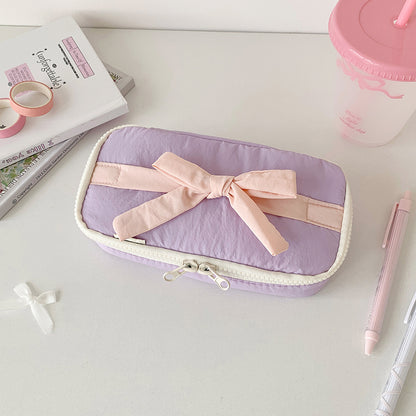 Ins Soft Fabric Pencil Case Student Minimalist Bow Buggy Bag