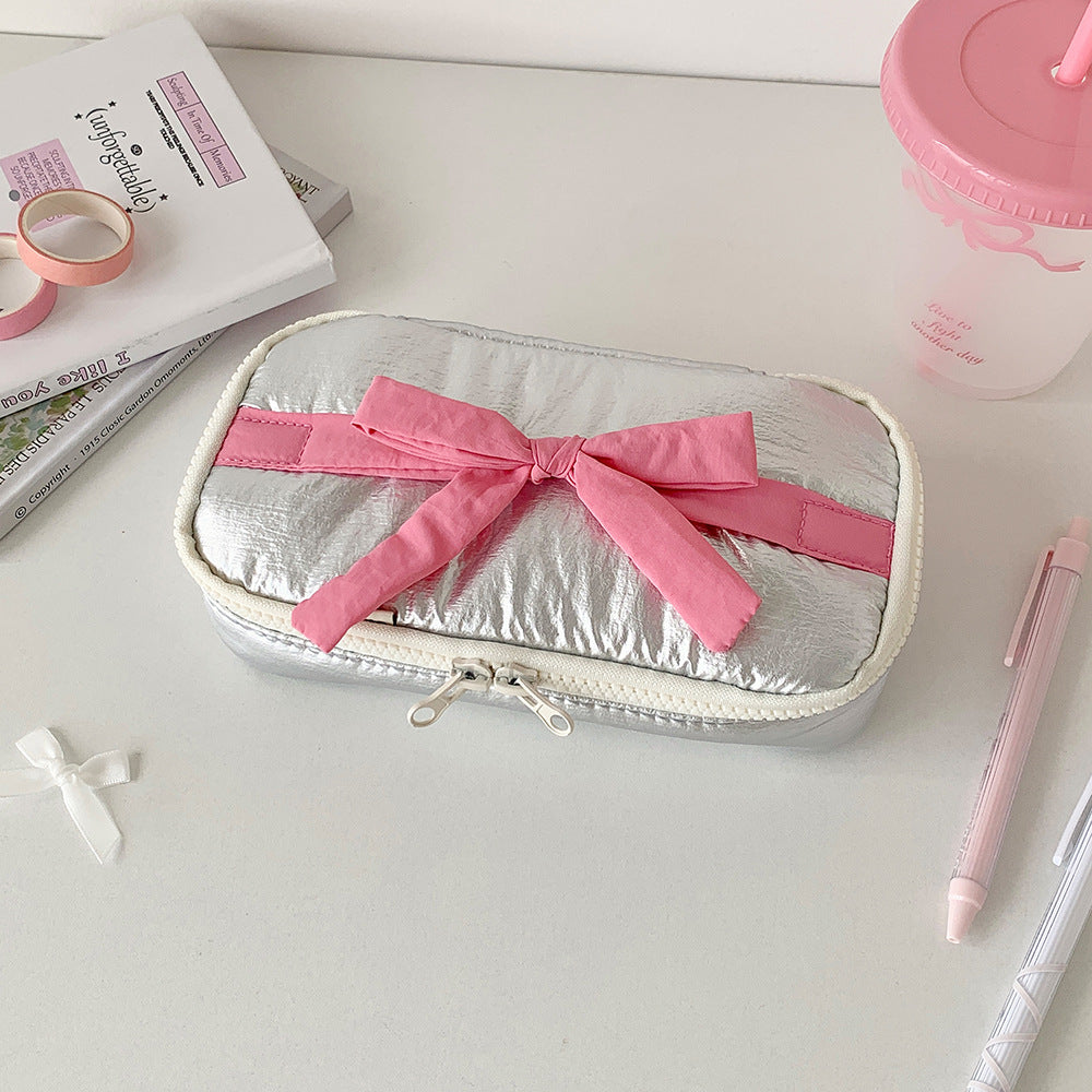 Ins Soft Fabric Pencil Case Student Minimalist Bow Buggy Bag