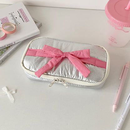 Ins Soft Fabric Pencil Case Student Minimalist Bow Buggy Bag