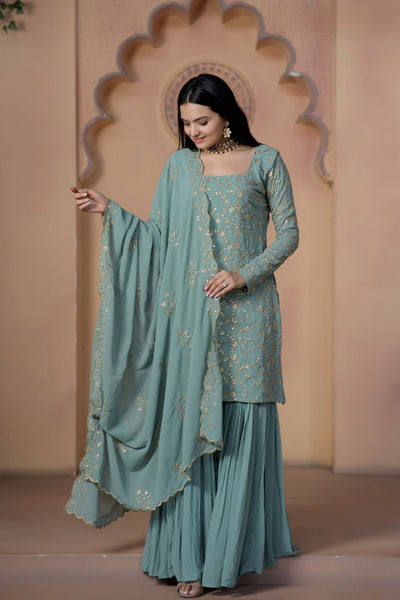 Kurti Dupatta Sharara Palaazo Suit For Women