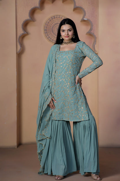 Kurti Dupatta Sharara Palaazo Suit For Women