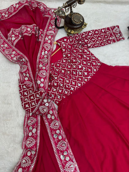 Latest Embroidery work Georgette Gown With Dupatta