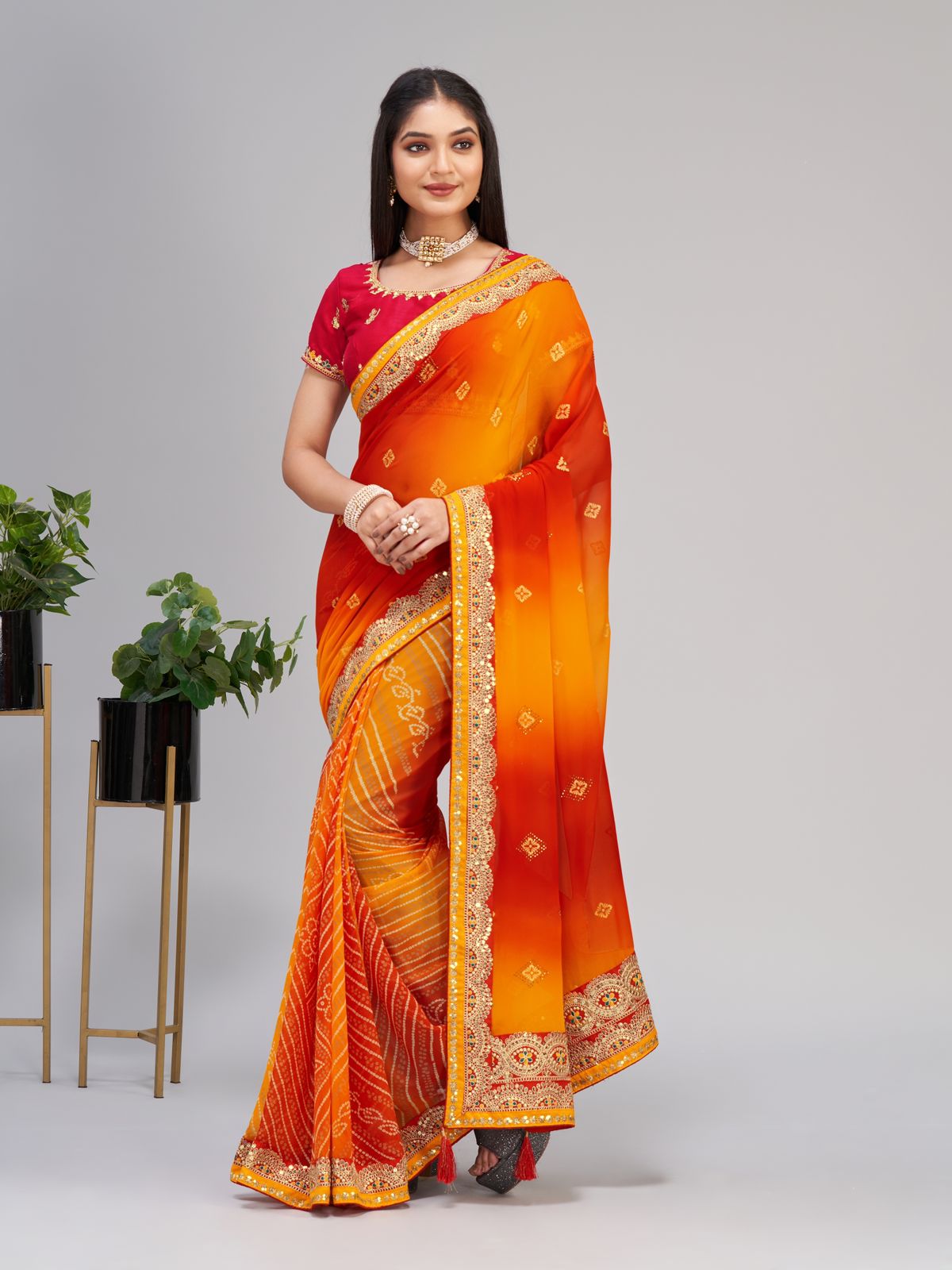 Soft Georgette with fancy bandhej print Saree