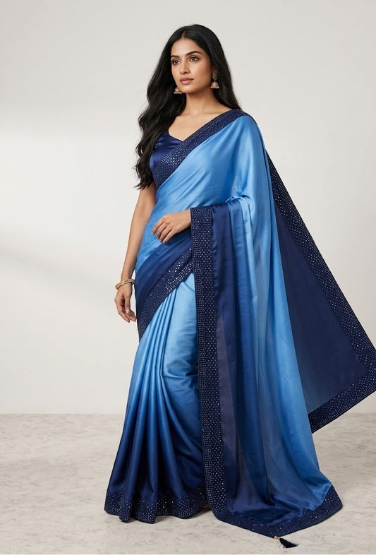 Satin Silk Blue Color Saree