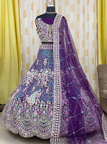 Purple Color Net Latest Lehengas For Women