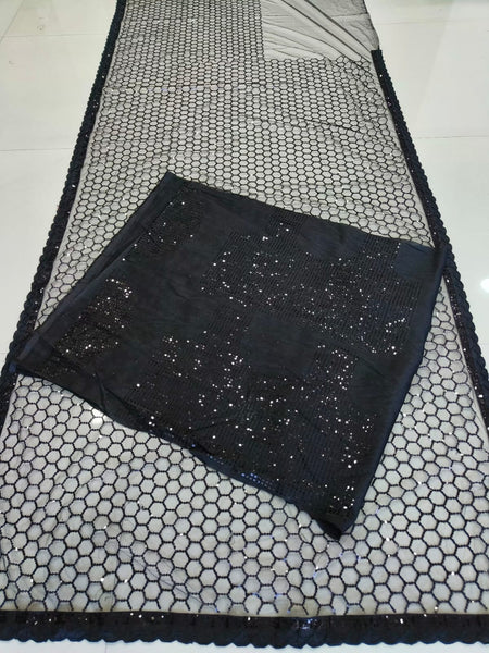 Stunning Black color Net Sequence Embroidered Saree